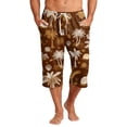 thumbnail image 2 of Mens Swim Trunks Men's Casual Resort Hawaiian Print Drawstring Cropped Capri Pants Summer Beach Swim Trunks with Elastic Waist Quick-Dry Shorts for Vacation Travel Coffee L, 2 of 9