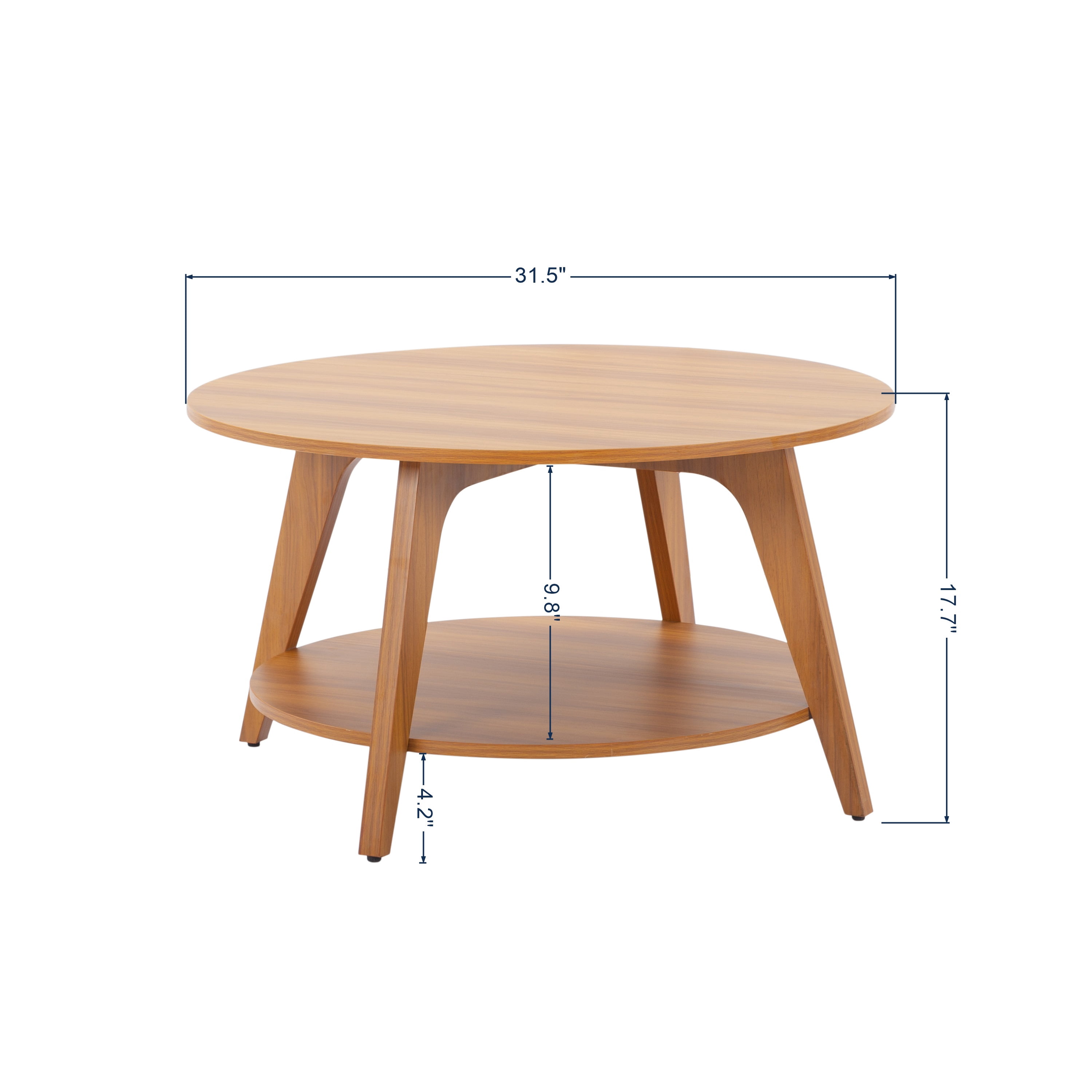 BSHTI 31.5” Round Side Table, 2-Tier Storage Space, Rounded Profile, MDF with Walnut Pattern, Non-Slip Rubber Feet, with Slight Height Adjustable, Natural