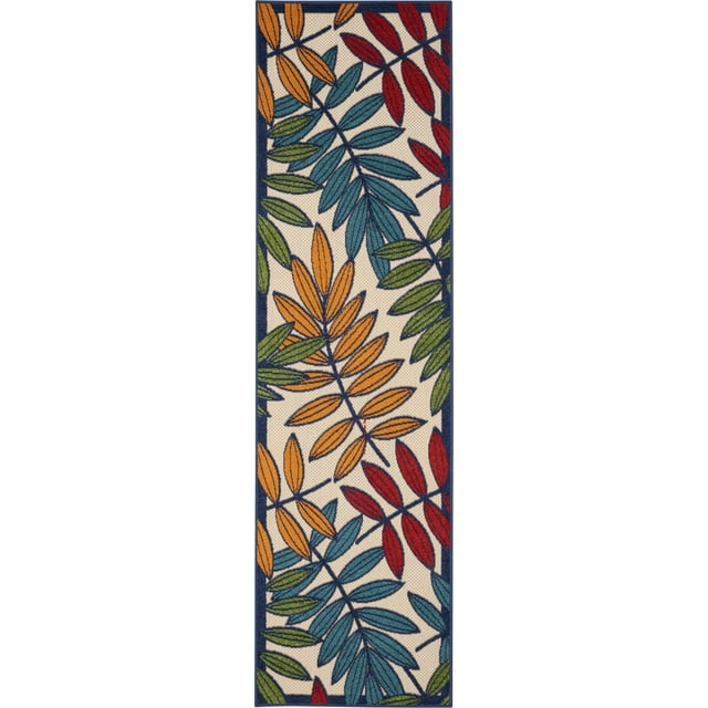 homeroots outdoor 384939 2’x 8’ Multicolored Leaves Indoor Outdoor Runner Rug