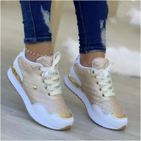 

MODDYS Women Fashion Platform Sneakers Wedge Sneakers Thick Bottom Casual Ladies Shoes Women s Shoe Classic Lace Up Dress Low Flat Heel Casual Shoes (Color : Brown Size : 8)