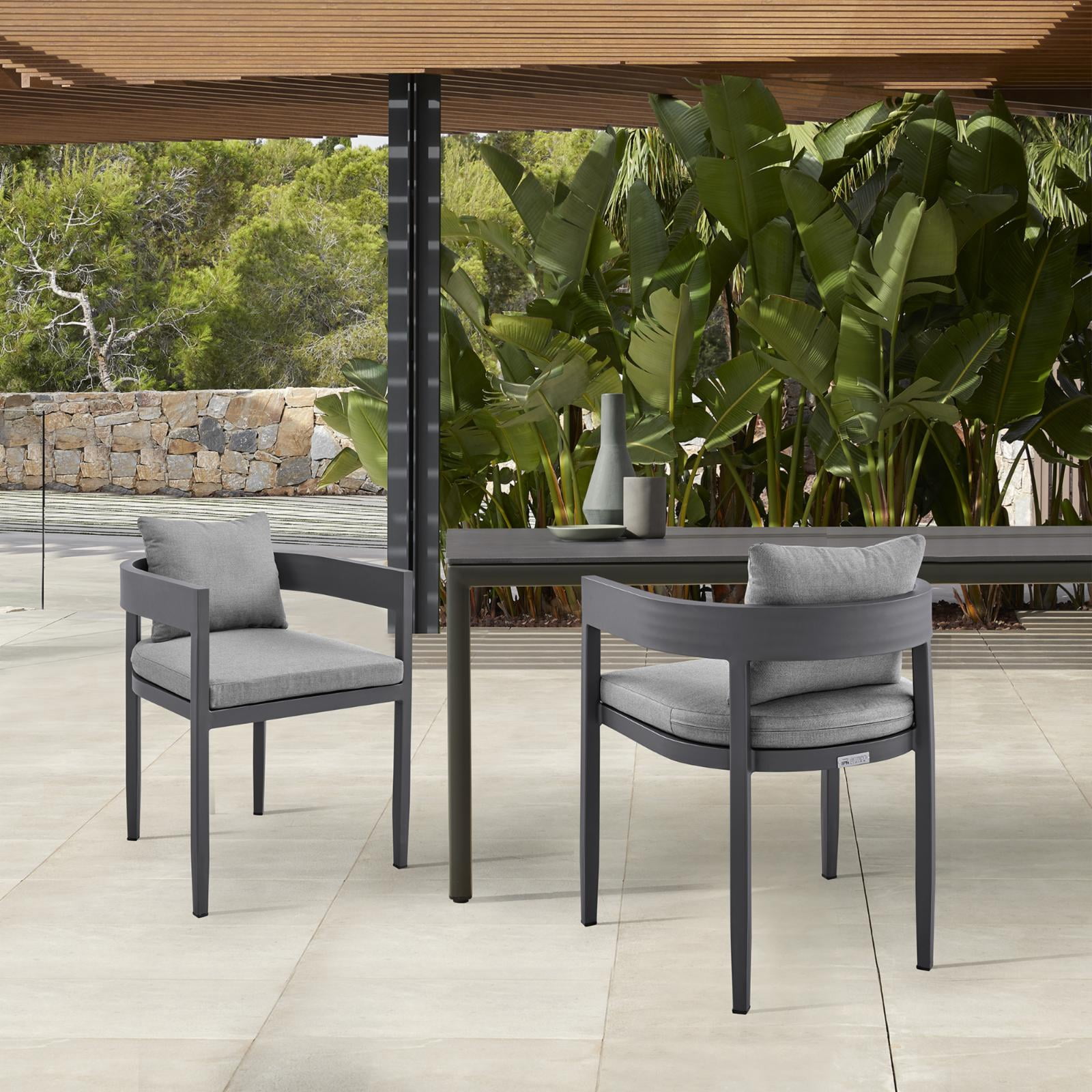 Armen Living Armen Living Argiope Fabric 19" Patio Dining Chairs in Black/Gray (Set of 2)