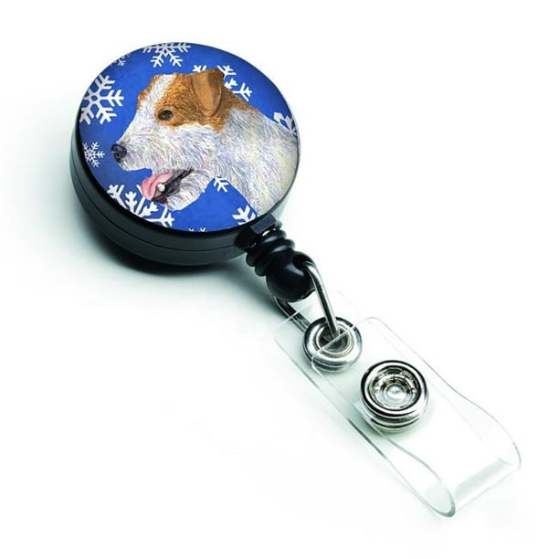 Jack Russell Terrier Hiver Flocons de Neige Vacances Rétractable Badge Bobine