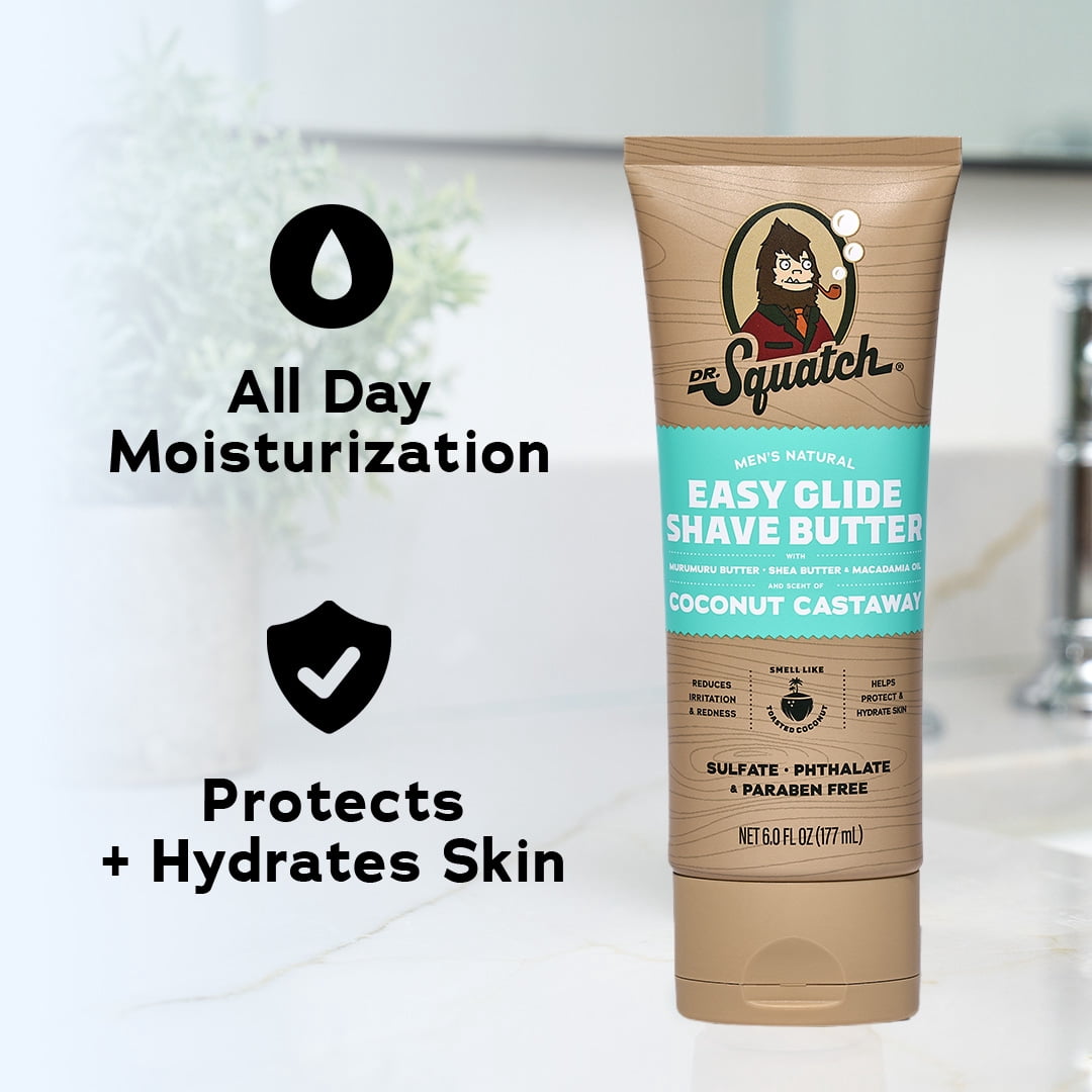 Dr. Squatch Mens Moisturizing Shave Butter, Easy Glide Natural Thick & Creamy Shaving Butter for Men, Coconut Castaway, 6 fl Oz