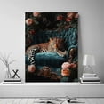 thumbnail image 4 of Leopard on Teal Velvet Sofa Canvas Wall Art, Floral Animal Prints Canvas Poster for Living Room Bedroom Office Decor, Framed Ready to Hang Ready to hang-18"L x 12"W, 4 of 10