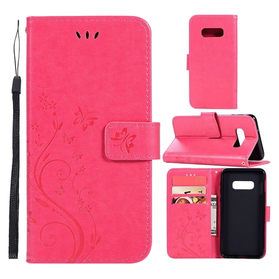 S10e Case, Samsung Galaxy S10e Case - Allytech Premium Wallet PU Leather with Fashion Embossed Flower Magnetic Clasp Card Holders Flip Cover with Hand Strap, Rose