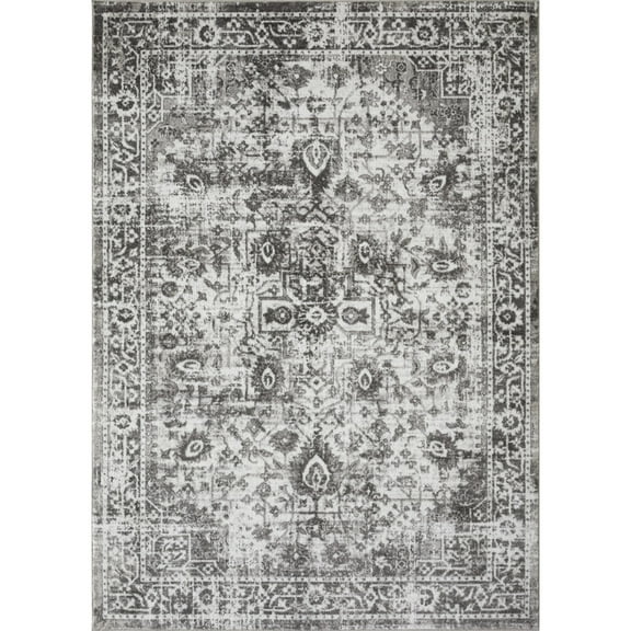 Loomaknoti Rhane Allory 6' x 9' Dark Grey Oriental Polypropylene Indoor Area Rug