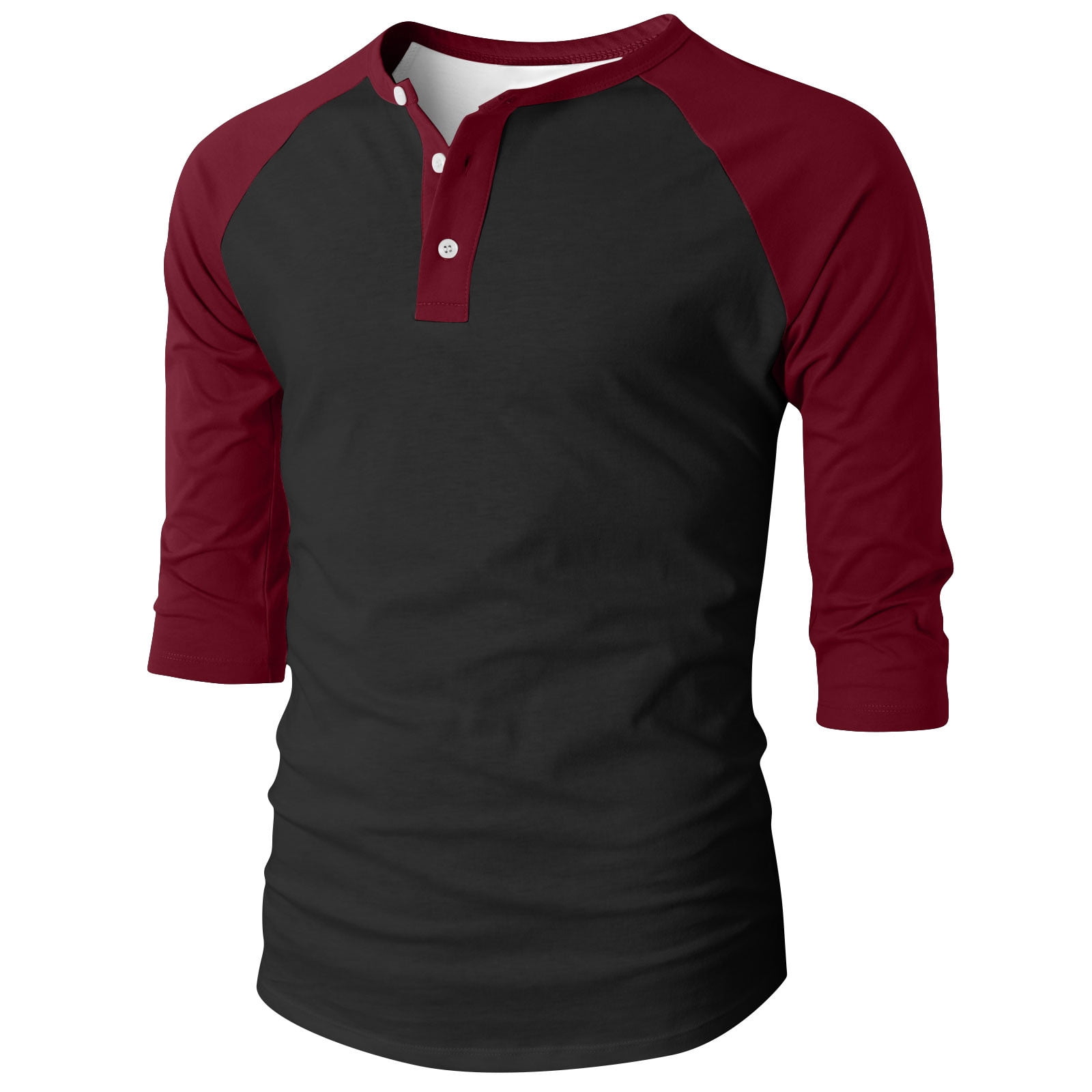 RYRJJ Henley Shirts for Men Raglan 3/4 Sleeve Baseball T-Shirts Color Block Summer Casual Cotton Sport Athletic Tee Tops(Black Wine,XXL)