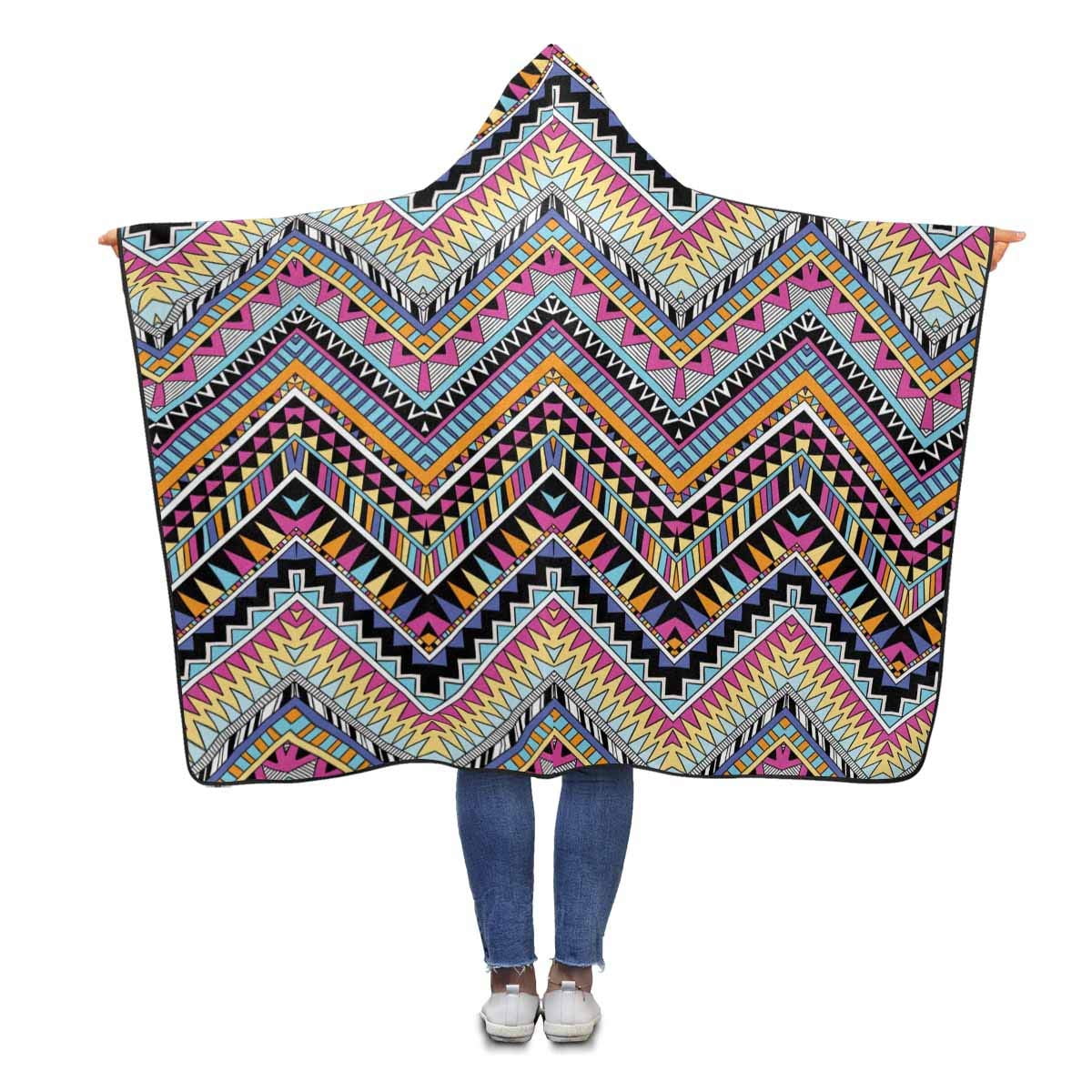 HATIART Zigzag Tribal Aztec Wearable Hooded Blanket 56x80 inches Adults