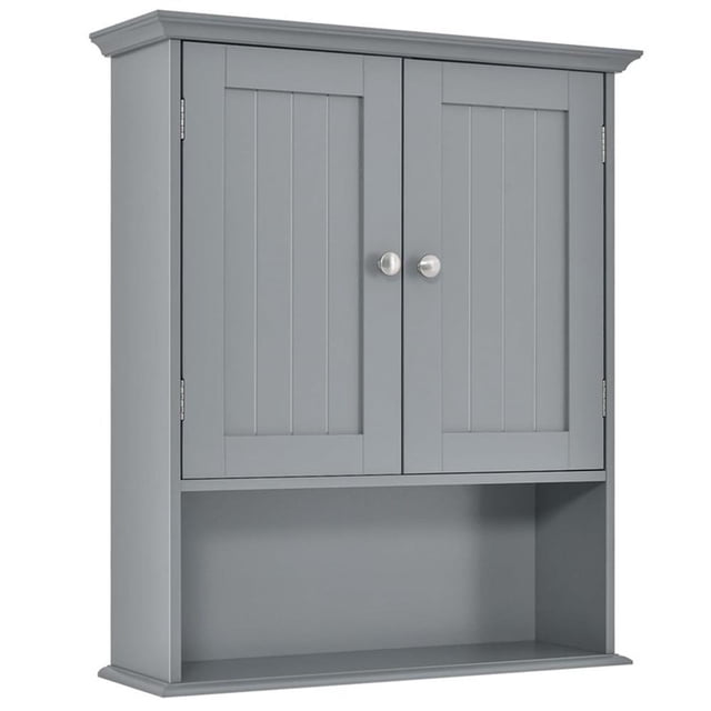 Pemberly Row Bathroom Wall Cabinet Medicine Storage Organizer w/ Shelf in Gray