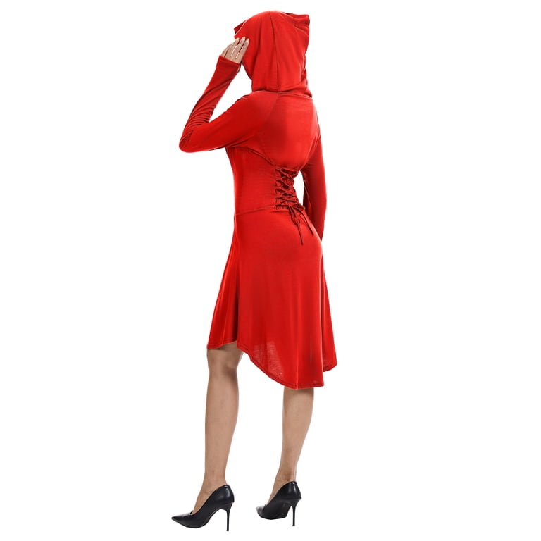 Red Lace Up Hooded High Low Dress Lace Up Hooded High Low Dress Red Lace Up Hooded High Low Dress Lace Up Hooded High Low Dress