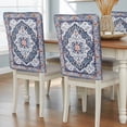 thumbnail image 2 of Bohemian Chair Back Covers Set of 1, Vintage Tribal Boho Floral Monaco Ethnic Style Blue Stretch Dining Chair Back Slipcovers Removable Seat Cover for Kitchen Restaurant Hotel Cafe, 2 of 9