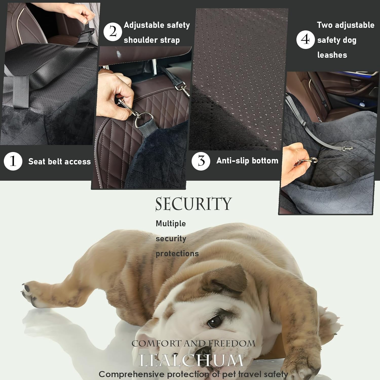 Dog Booster Car Seat for Small/Medium Dogs,Memory Foam Elevated Cushion Car Seat for Dogs,Fully Detachable and Washable Pet Portable Car Seat With 2 Clip-On Safety Leashes(Black/Grey)