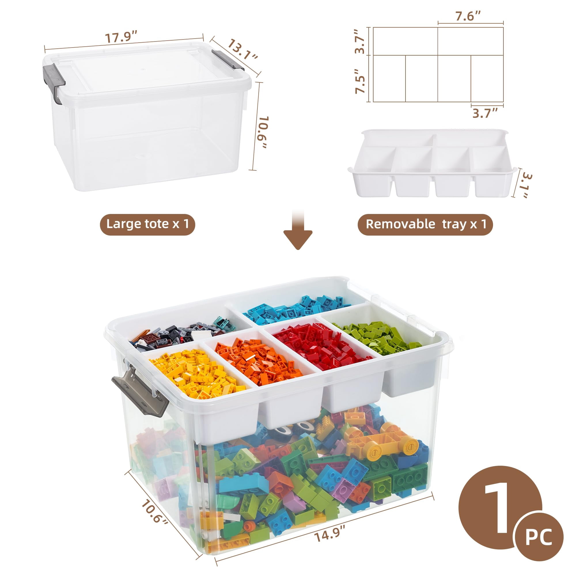 32 Qt Plastic Storage Box With Removable Tray Craft Organizers And Clear Container For Organizing Bead  Tool Sewing Playdoh