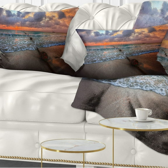 Designart Reddish Sunset over Clear Beach - Seashore Throw Pillow - 12x20