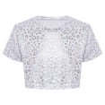 thumbnail image 2 of LiiYii Kids Girls Sparkly Leopard Print Jazz Hip Hop Disco Dance Crop Tops Dancewear Short Sleeve T-Shirt White 2-3, 2 of 7