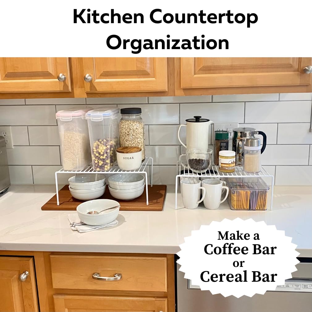 Evelots Kitchen Cabinet Wire Shelf Organizer/Rack - 4 Pack Sturdy Large Metal Shelf Risers - Double Your Counter Space - Great for Kitchen, Freezer, Pantry and Bathroom - Rustproof - White
