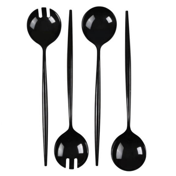 8 Piece Set of Disposable Plastic Black Novelty Serving Spoon & Spork for Dinner Parties, Wedding, Thanksgiving