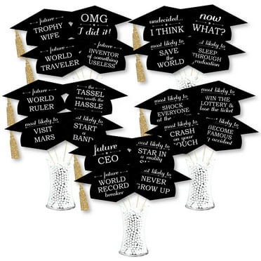 Big Dot of Happiness Hilarious Tassel Worth The Hassle - Gold - Graduation Party Photo Booth Props or Table Toppers - 20 Count
