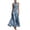 Blue, variant on Women Elegant Floral Print Sheer Mesh Maxi Dress, Pleated Halter Neck Long Gown With Irregular Slit