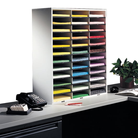 Fellowes® Literature Organizer, 36 Compartments, 34 11/16"H x 29"W x 11 7/8"D, Dove Gray