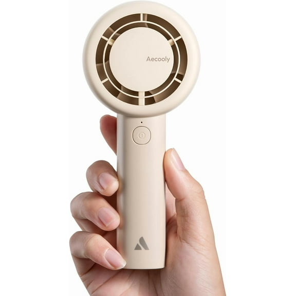 Portable Handheld Turbo Fan [16H Max Cooling Time], 5 Speeds USB Rechargeable Mini Personal Battery Operated Small Pocket Cooling Fan GIfts for Women, Travel, Home, Office, Beach, Lash -Beige
