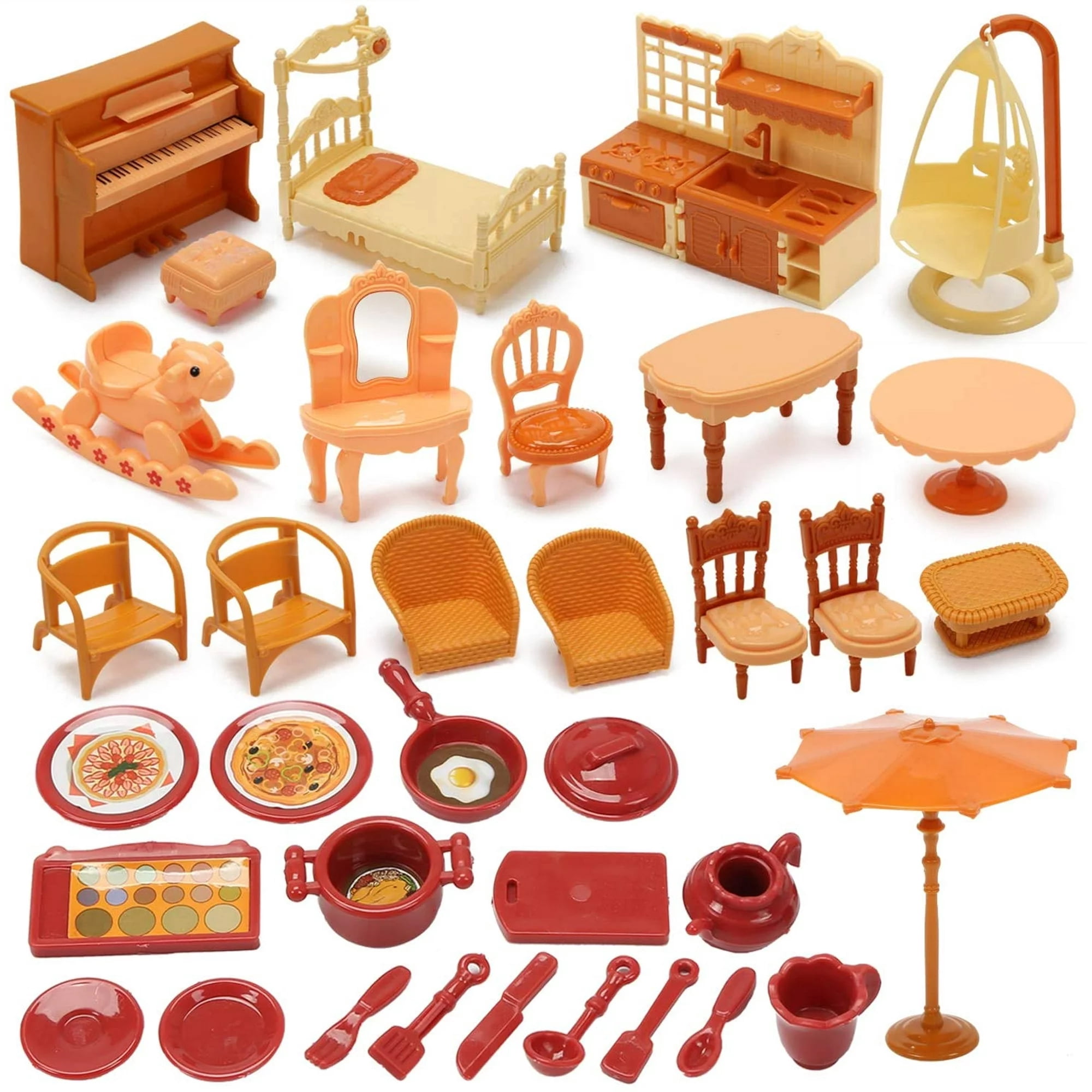 JoyStone Dollhouse 5 Rooms with 2 Dolls Playset with Play Mat, Furniture&Light Strip, Gift Toy for Kids Ages 3-8