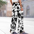 thumbnail image 7 of WTOBBY Women's Summer Boho Palazzo Wide Leg Pants with Floral Printing High Waist Elastic Drawstring and Functional Pockets for Casual Comfort ,White 2XL, 7 of 7
