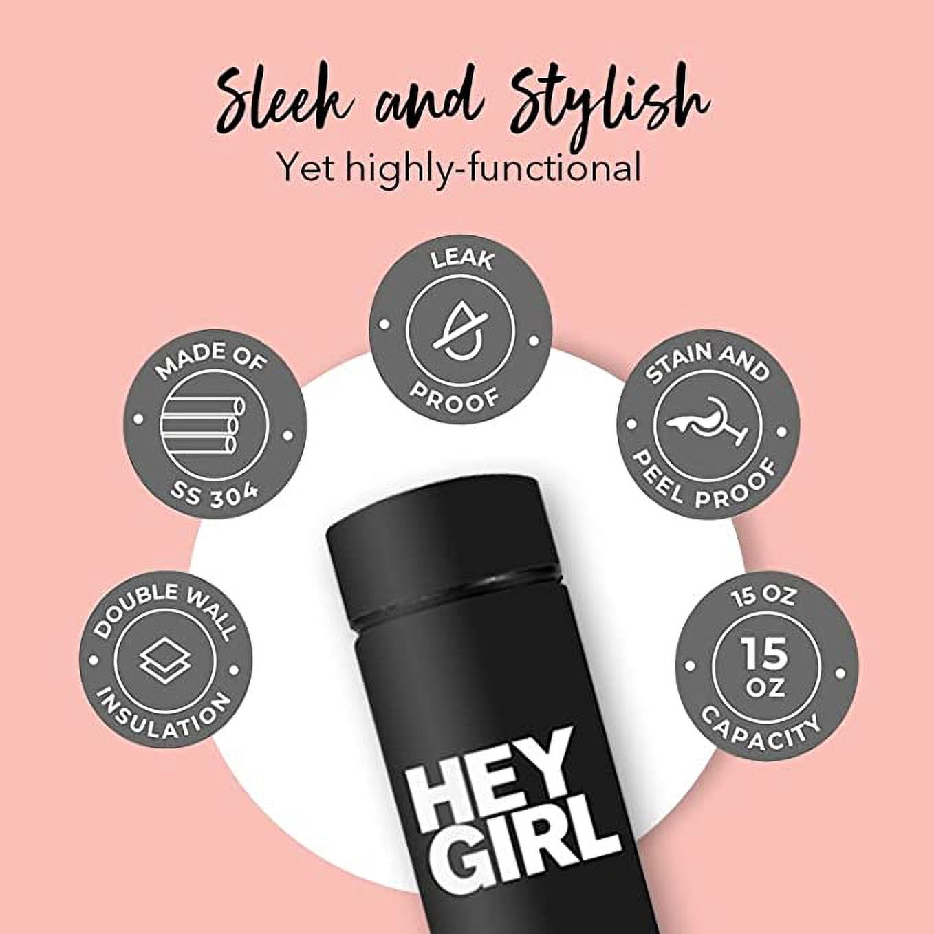 Hey Girl Tea Infuser Bottle 450ml - Insulated Stainless Steel Water Bottle (Black)