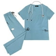 thumbnail image 4 of HAJWOH Scrubs Sets for Women Stretchy Nurse Uniform Short Sleeve V-Neck Scrub & Pants Solid Color Scrubs Sets with Multi Pockets Light Blue XXL, 4 of 6