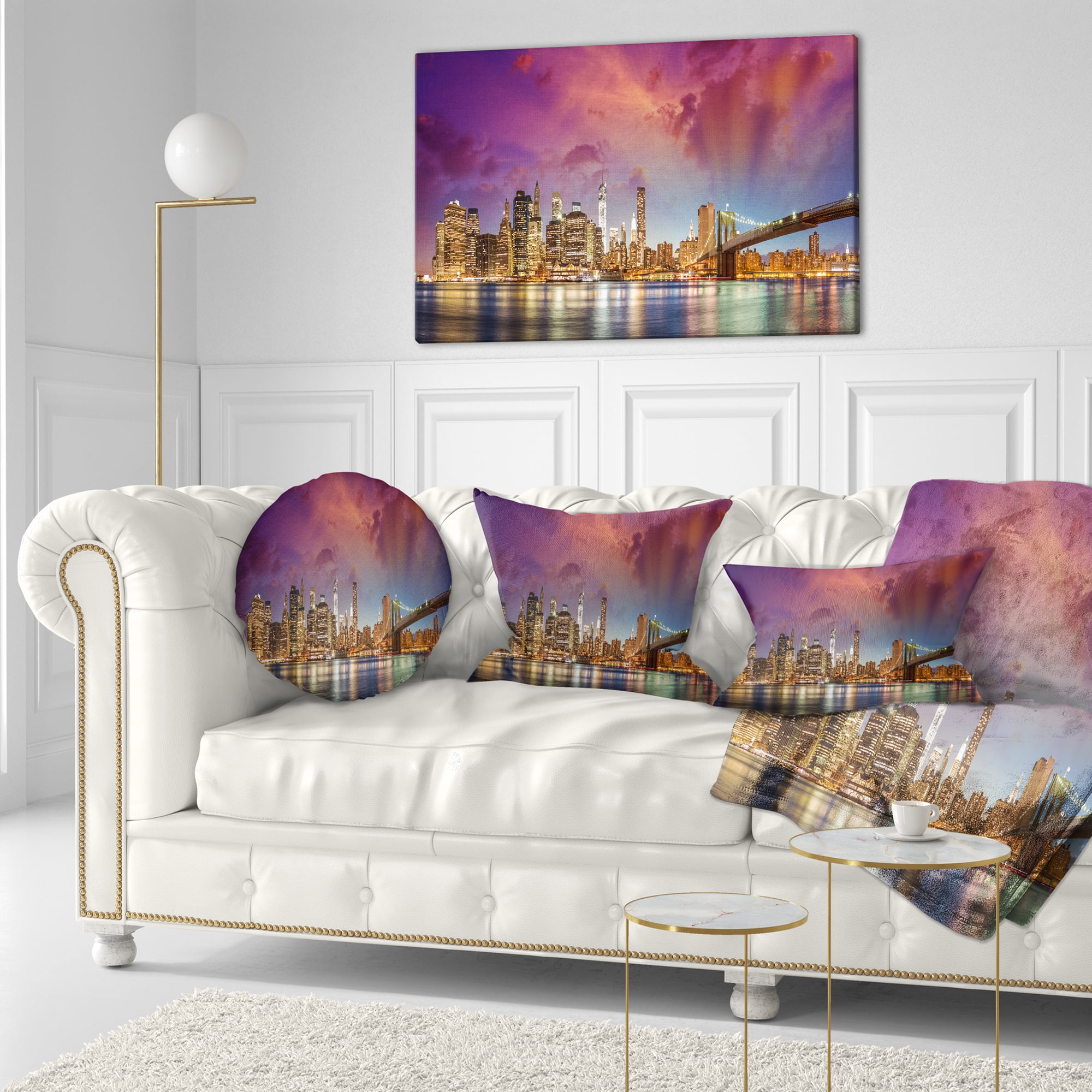 Designart New York City Manhattan Skyline Red - Cityscape Photo Throw Pillow - 12x20
