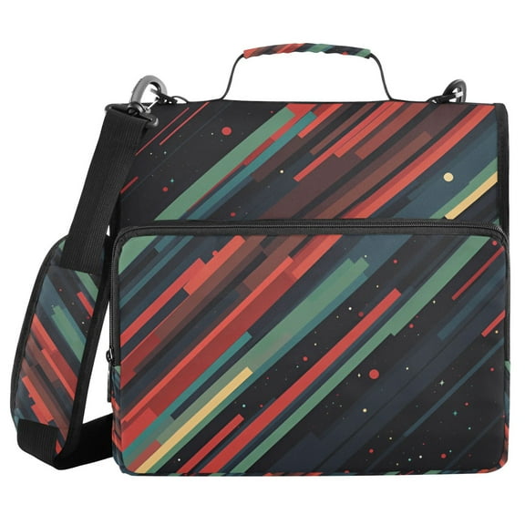 FORMRS Zipper Binder with Shoulder Strap 1.5-inch Ring 500 Sheet Capacity File Bag, Red Abstract Lines