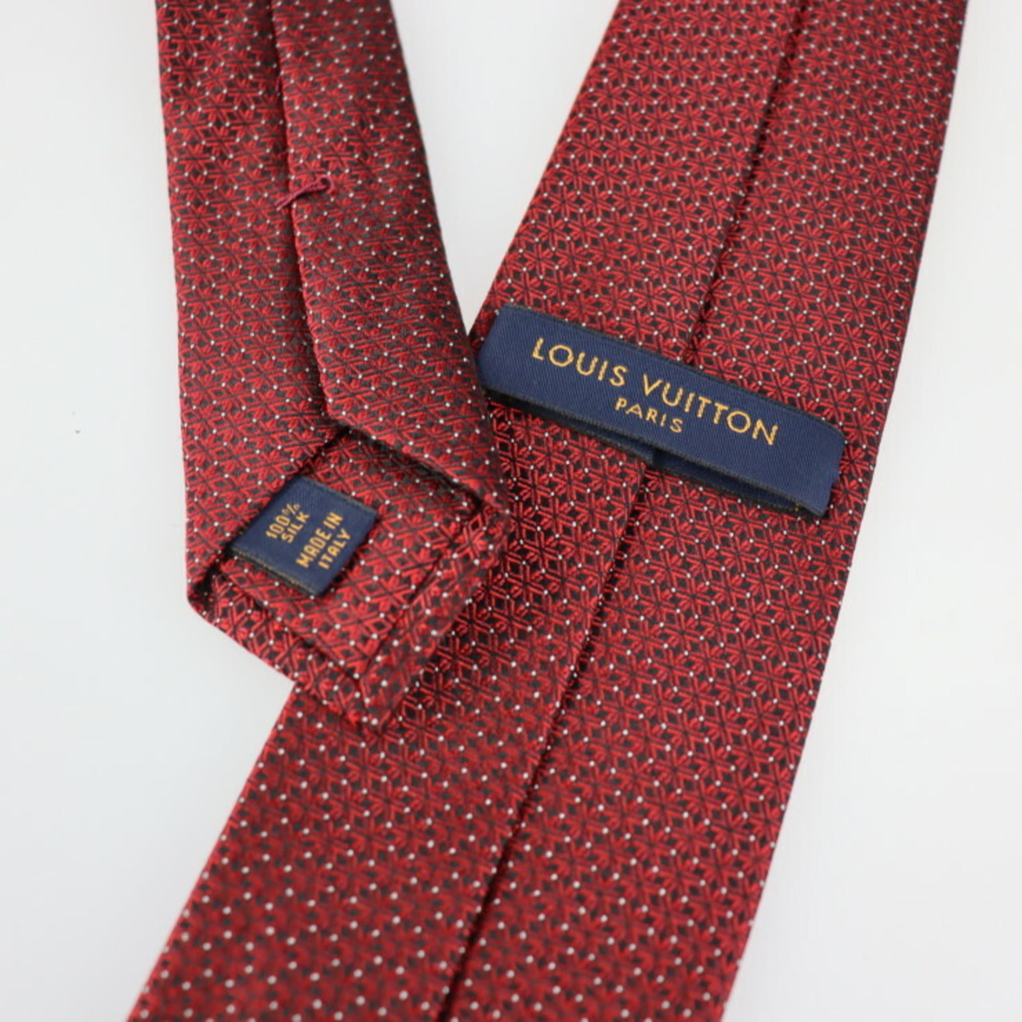 Authenticated Used Louis Vuitton tie cravat monogram polkadots 8CM M75937  framboise silk wool men's LOUIS VUITTON 