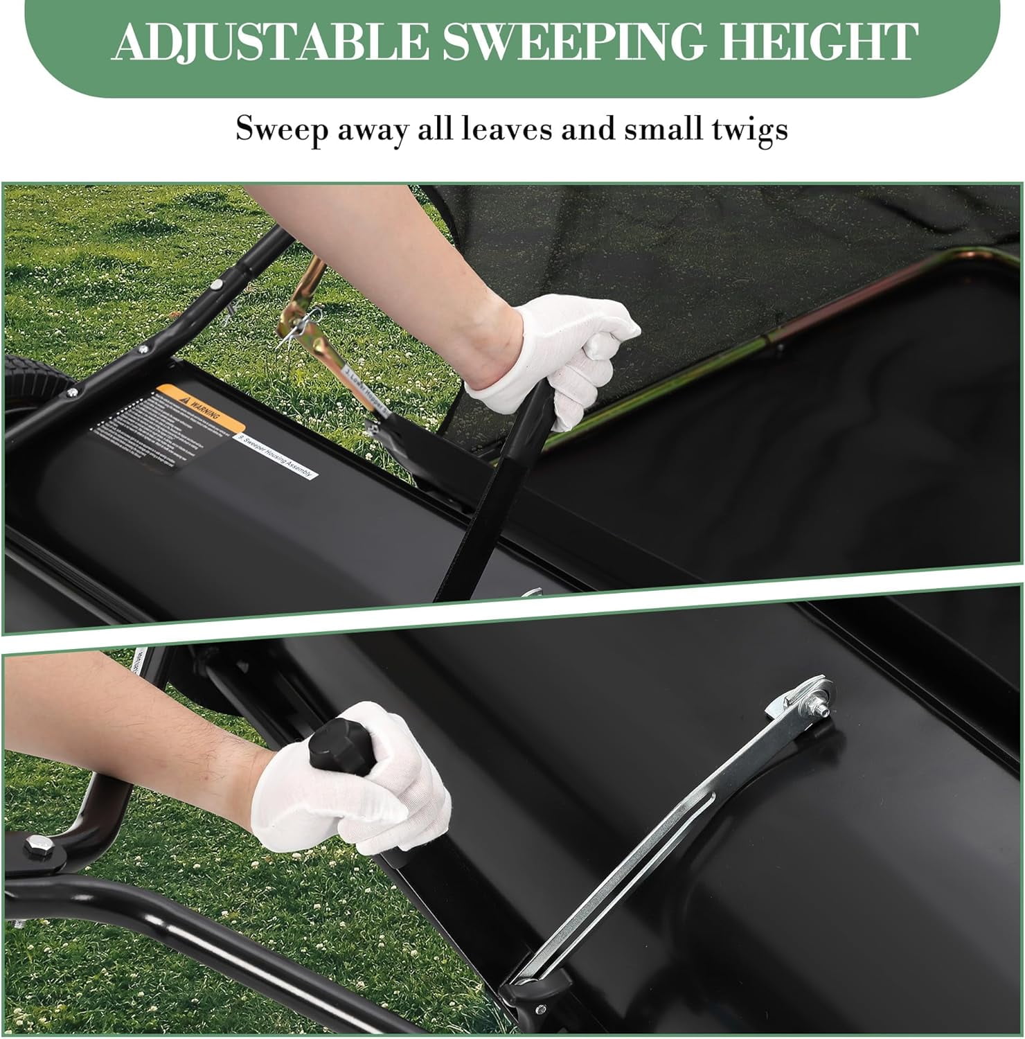 Rugerasy 44 inch Lawn Sweeper Tow Behind,Pull Behind Leaf Sweeper for Lawn Leaf Collector with Adjustable Height and Dumping Rope Desig,Easy Dumping,Black