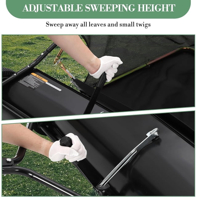 OUYAWEI 42 Inch Tow Behind Lawn Sweeper,Large Capacity Heavy Duty Leaf & Grass Collector with Adjustable Sweeping Height,Dumping Rope Design for Picking Up Debris and Grass,Black