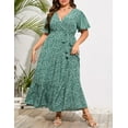 thumbnail image 3 of Plus Size Wedding Guest Maxi Dresses for Curvy Women, Summer Casual Floral Long Party Sundress with 3/4 Sleeve, 3 of 9