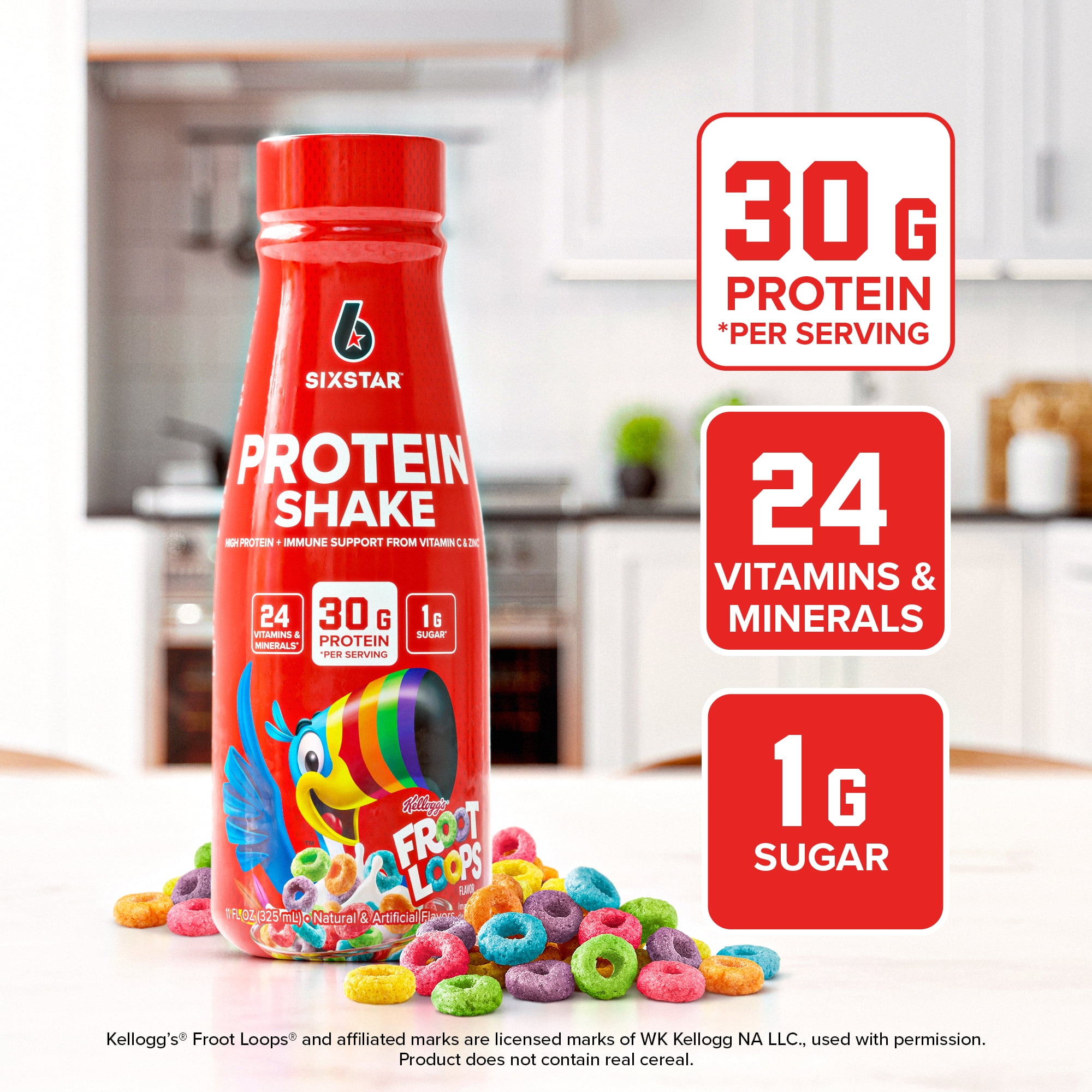 Six Star Kellogg's 30g Froot Loops Protein Shake, 11 fl. oz., 12 pk.