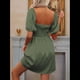 thumbnail image 4 of Vestido Bohemio de Corta Abullonada para Mujer, Escote Cuadrado, Corte A, Verde, Talla L, 4 of 8
