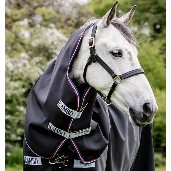 Rambo Supreme 1680D Turnout Hood (150g Medium-Lite), Navy (Burgundy/Dusty Blue Trim), Size: X-Large