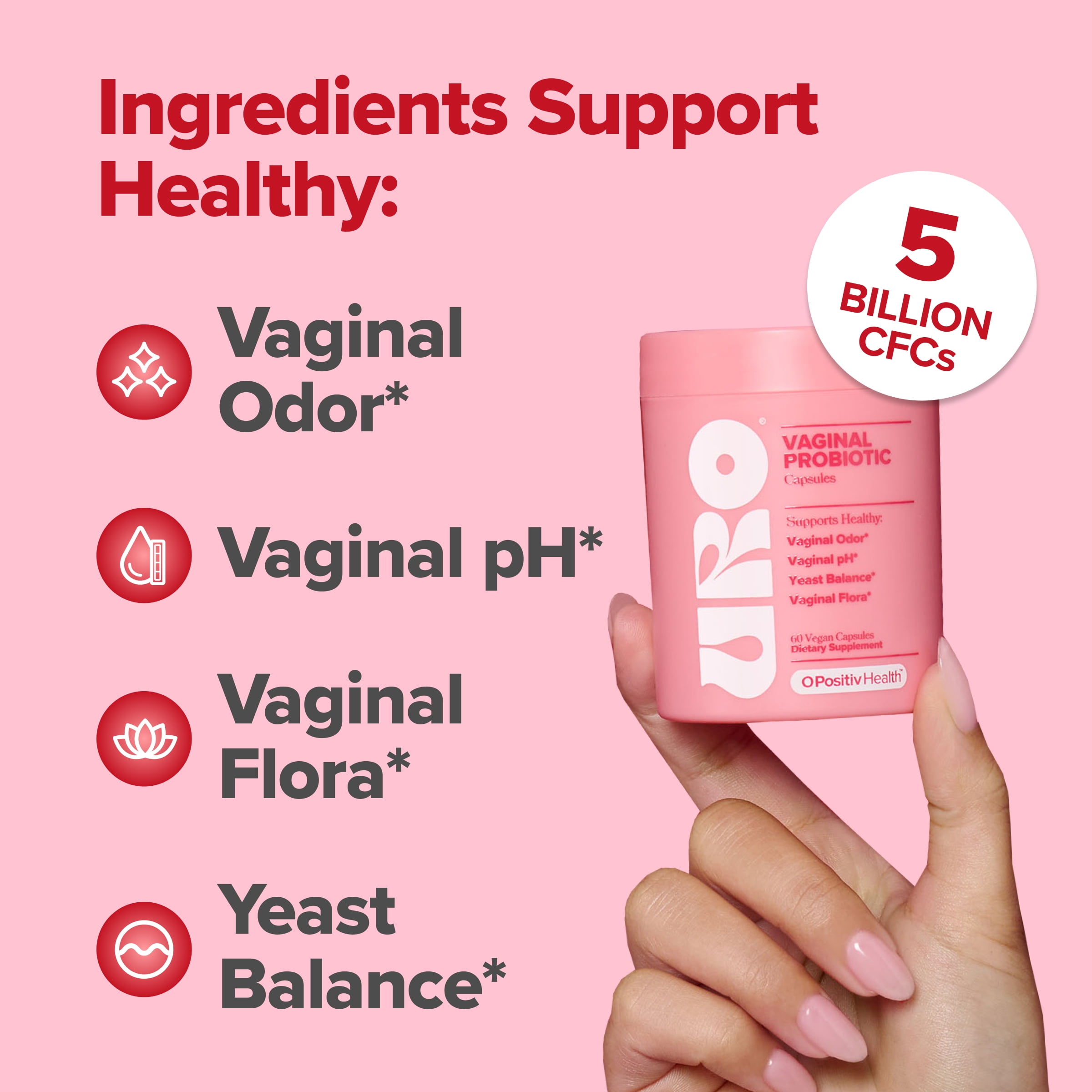 O Positiv URO Vaginal Probiotic Capsules for pH Balance, Vaginal Odor, and Vaginal Health Support, 60 Count