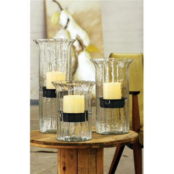 Kalalou CV838 7 x 19 in. Ribbed Glass Candle Cylinder with Rustic Insert - Large