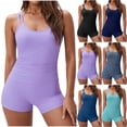 thumbnail image 1 of UPPADA Womens Two Piece Tankini Set Solid Spaghetti Straps Swimsuits with Brief Tummy Control Modest Bathing Suits Full Coverage 2 Piece Beachwear Long Torso Tankini Tops for Women Purple,M, 1 of 8