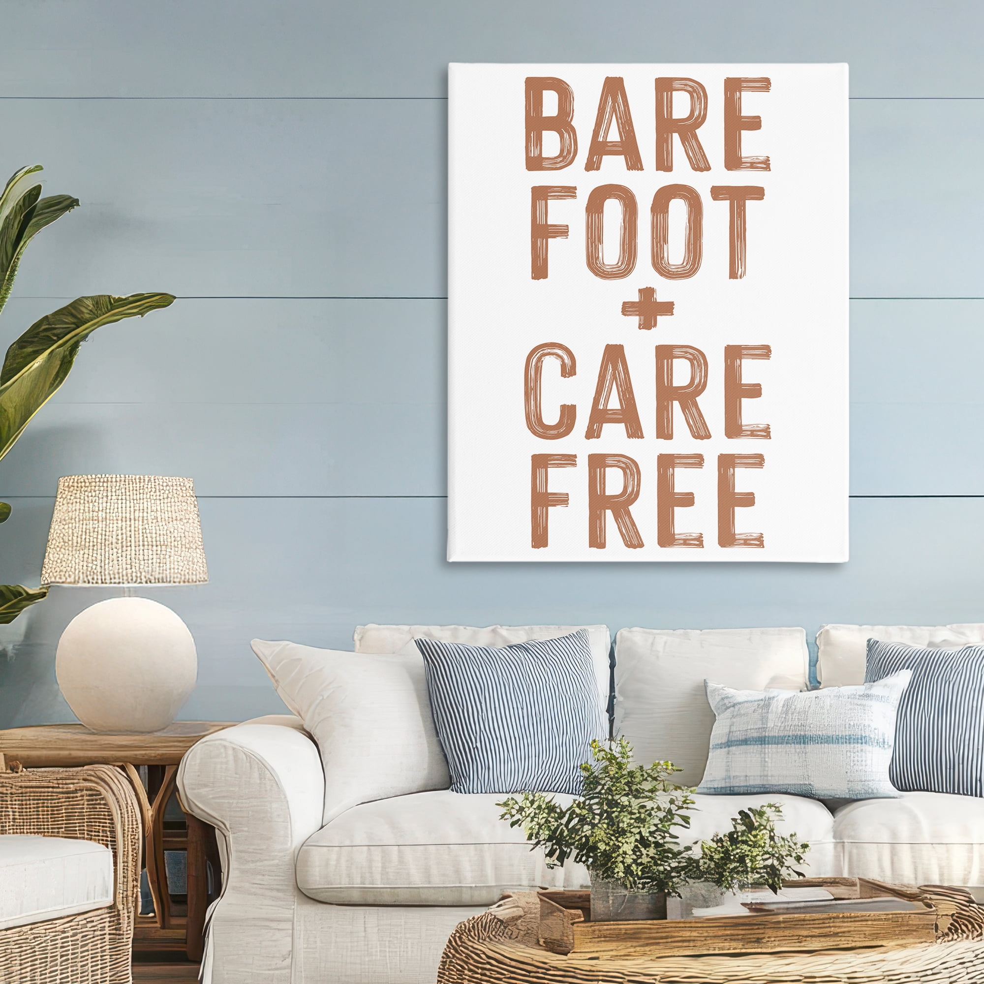 Barefoot Carefree Summer Sentiment Canvas Wall Art, design by Lettered and Lined