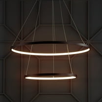 JONATHAN Y Brice 24" 2-Light Modern Contemporary Metal Round Integrated LED Pendant, Matte Black