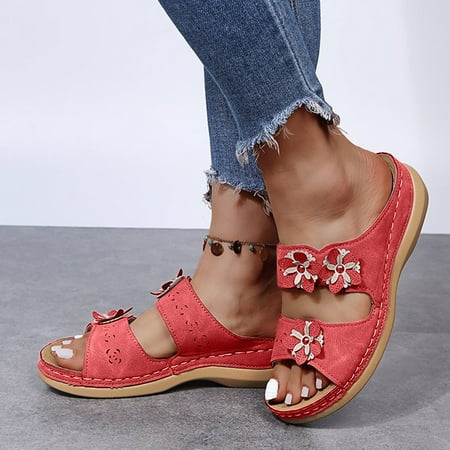 

BCMMKLPP Women Slippers Flip Flop Sandals Thong Sandals Comfortable Walking Summer Wedge Embroidered Sandals Platform Shoes Red 41