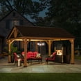 thumbnail image 4 of Sunjoy 13 ft. x 15 ft. Outdoor Patio Hardtop Gazebo, Wooden Frame Metal Gazebo with Brown Steel Gable Roof, Suitable for Patios, Lawn and Backyard, 4 of 9