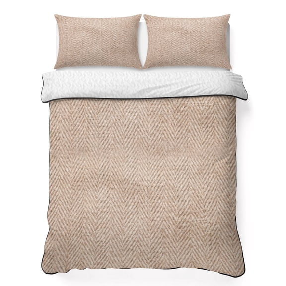 Beige Herringbone 3 Piece Quilt Bedding Set with 2 Pillow Shams, Modern Minimalist Woven Textured Lightweight Bedspread Coverlet, Soft Breathable All Season Quilt, 68 x 98 Inch