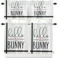 thumbnail image 5 of Easter 3 PCS Kitchen Curtain Valance and Tiers Set, Rod Pocket Small Half Tier Valances Window Curtains Panel, Pink Easter Bunny Ear Spring Floral Black Stripes 55"x24" (Set of 2 Tiers & Valance), 5 of 5