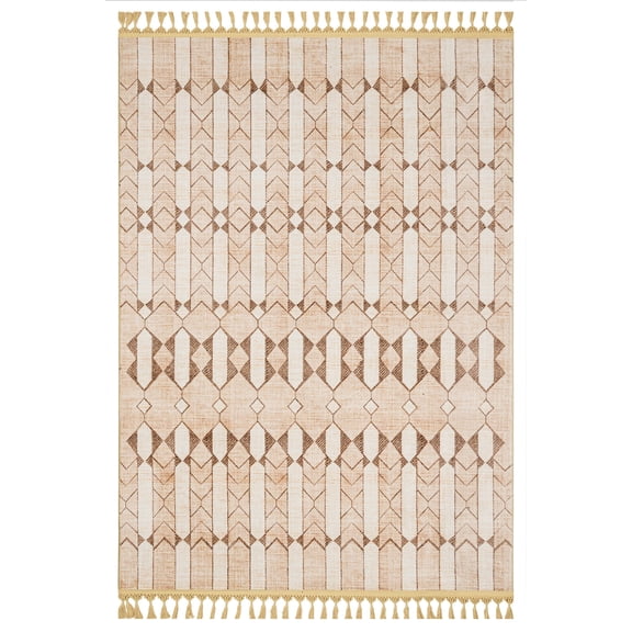 Pragya Modern Beige Velvet Area Rugs for Living Room Washable Rugs Boho Moroccan Area Rug Soft Neutral Geometric Bohemian Distressed Indoor Rug for Bedroom Dining Room Office Nonslip Rug