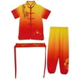 thumbnail image 6 of Lejafay Kids Boys Girls Kung Fu Suit Short Sleeve Wing Chun Tops with Pants Belt Cuffs Set Martial Yellow&Red 140, 6 of 7