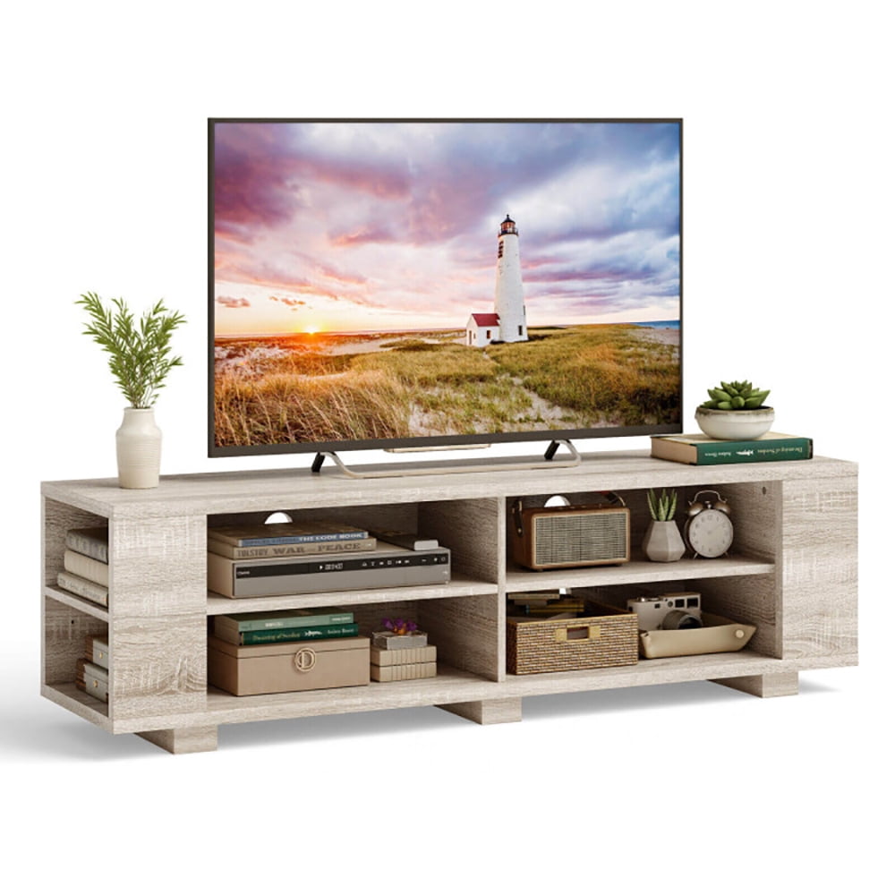Finihen TV Stand, TV Cabinet, 59 Inch Console Storage Entertainment Media Wood TV Stand, Media Entertainment Center with Storage, for Living Room, Bedroom, Oak